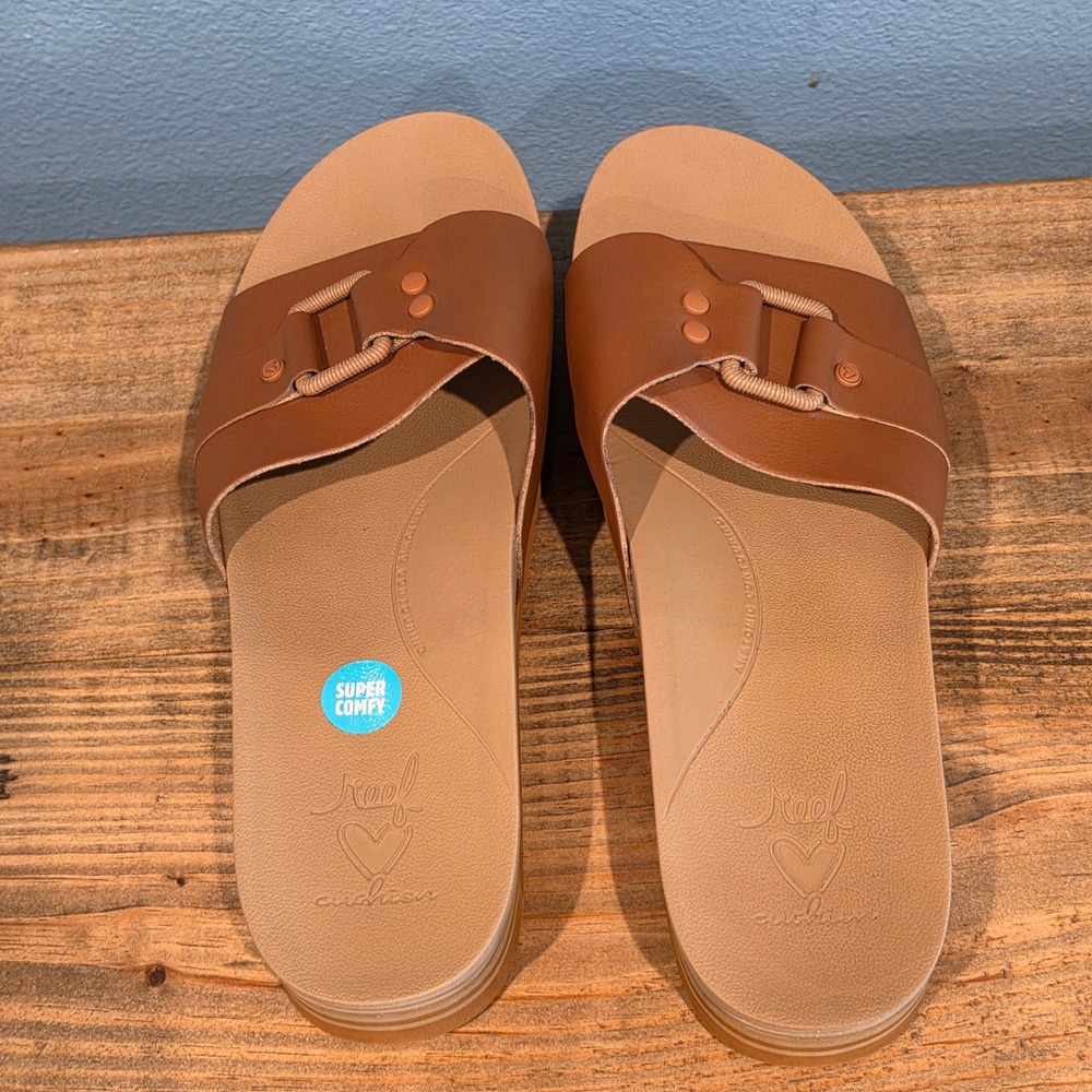 Reef Womens Horizon Hi Slide Tan Platform Vegan Leather Sandals Size 11 - Picture 4 of 11